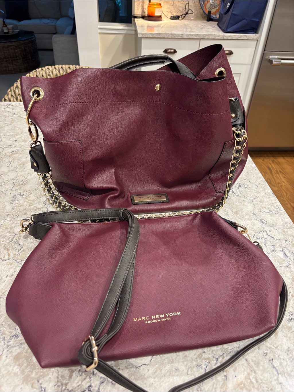 Marc New York Burgundy Tote With Detachable Crossbody Pouch
